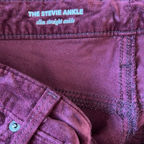 AG Adriano Goldschmied Stevie Slim Straight Ankle Velvet Pants Burgundy Size 28R - Picture 4 of 5